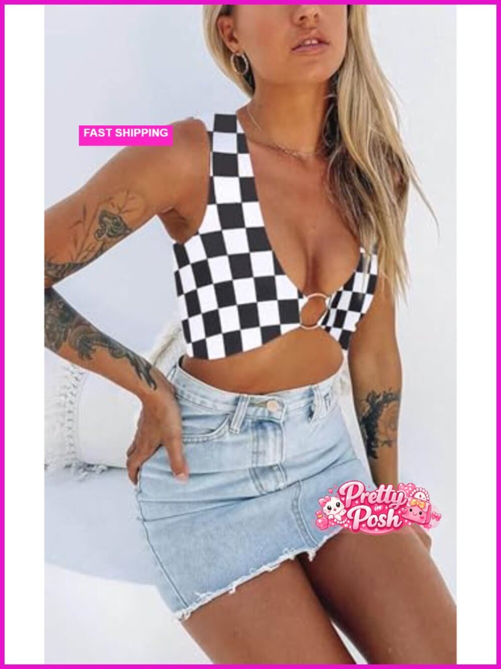 Deep V Neck Corset Crop Top with Adjustable Straps - Picture 2 of 5